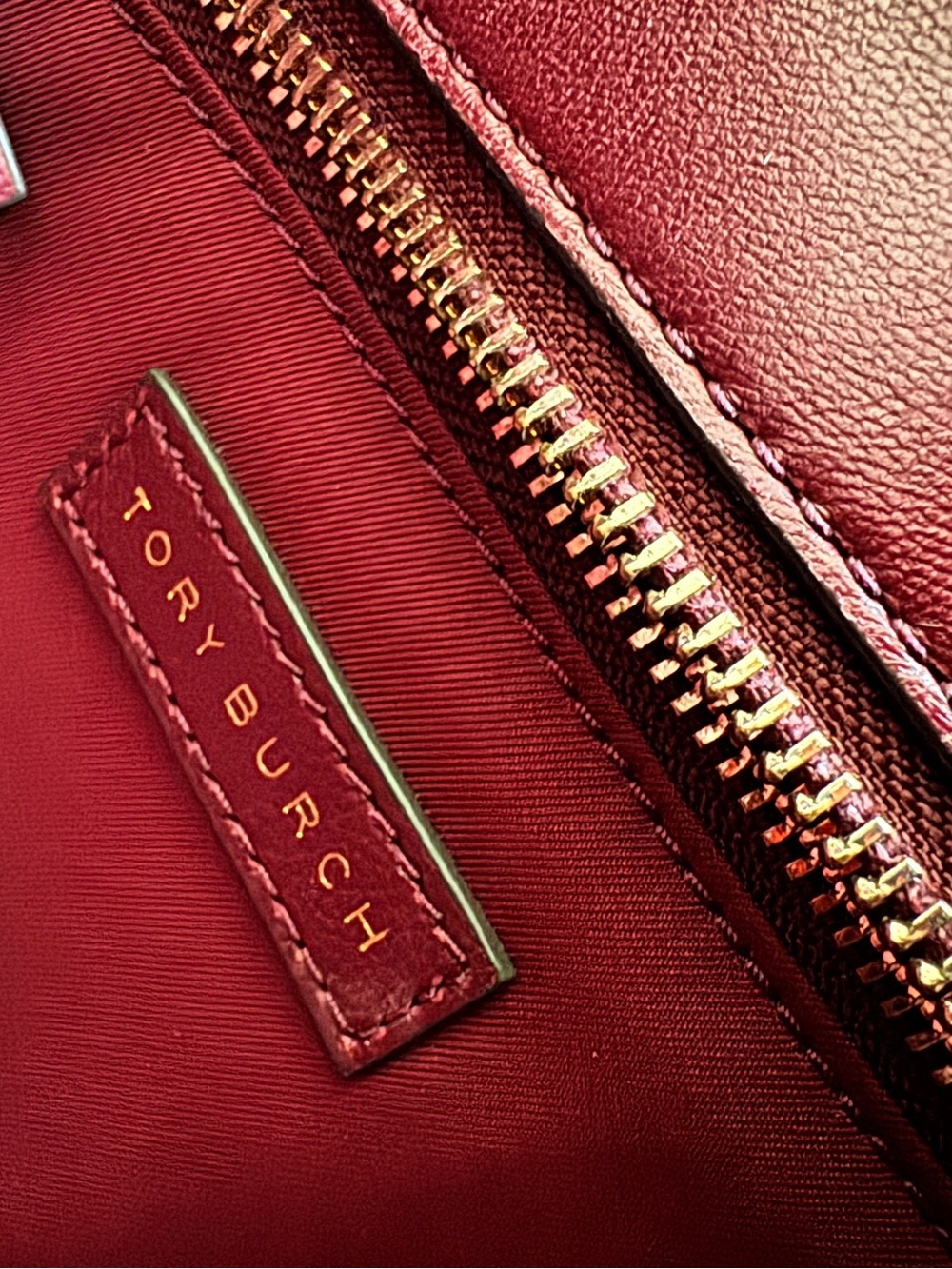 Tory Burch Quilted Leather Tote Shoulder Bag in Burgundy - Picture 15 of 16